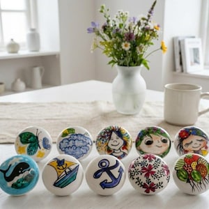 Hand Painted Ceramic Knobs, Kids Room Drawer Pulls, Nursery Decor, Whimsical Cabinet Knobs, Colorful Furniture Hardware