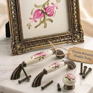 Floral Porcelain Drawer Pulls Antique Bronze Cabinet Handles Cottagecore Hardware French Country Kitchen Knobs
