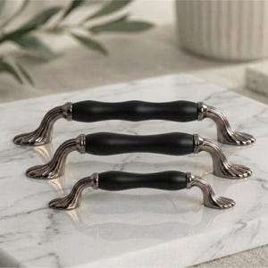 Black Porcelain Cabinet Handles, Vintage Drawer Pulls, Kitchen Cabinet Hardware, Gold Chrome Antique Copper Decor