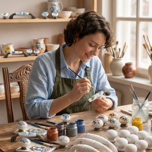 Ceramic Cabinet Knobs Drawer Pulls Antique Brass Hardware Hand Painted Porcelain Handles Farmhouse Cottagecore Decor, Hand-painted ballknob image 14