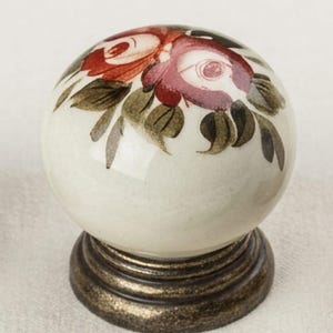 Hand Painted Ceramic Drawer Knobs Set, Floral Cabinet Knobs, Cottagecore Decor, Vintage Porcelain Pulls, Farmhouse Hardware Oxide Red Rose