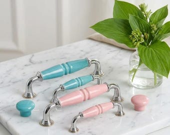 Ceramic Cabinet Handles Turquoise Pink Porcelain Pulls Gold Black Brass Chrome Drawer Knobs Farmhouse Kitchen Hardware