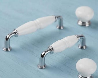 White Porcelain Cabinet Handle Drawer Pull Ceramic Kitchen Cabinet Hardware Farmhouse Vintage Dresser Knob Chrome Black Inox Antique
