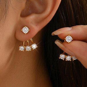 Boucles d'oreilles Triple Diamond Ear Jacket, boucles d'oreilles à clous en cristal (avant/arrière), bijoux hypoallergéniques