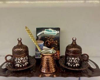 Authentisches türkisches Kaffeeset für 2 Personen Antic Color Traditionelles One mit türkischem Kaffee