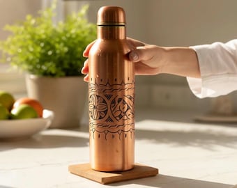 Botella de agua de cobre puro hecha a mano con interior estañado – Detalles tradicionales martillados