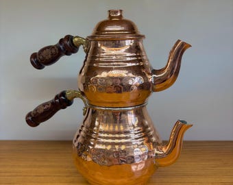 Tetera turca tradicional original de cobre hecha a mano. Tamaño: 2