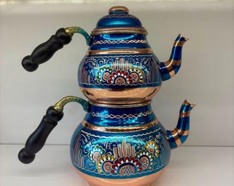 Tetera turca tradicional original de cobre hecha a mano. Tamaño: 3 (tamaño grande).