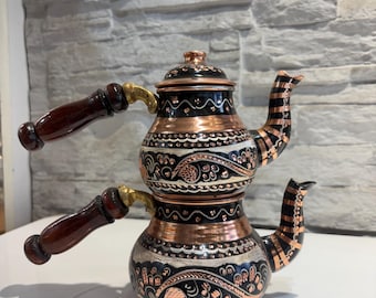 Tetera turca tradicional original de cobre hecha a mano. Tamaño: 1
