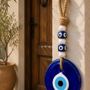 Colgante de pared turco con ojo turco de cristal grueso hecho a mano, decoración para la protección del hogar.