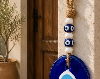 Colgante de pared de cristal azul con ojo turco, regalo único para un nuevo hogar, protección para el hogar, ojo turco, decoración única para el hogar con ojo turco