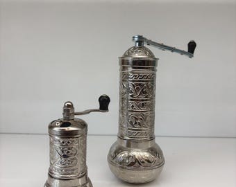 Molinillos de pimienta y café hechos a mano con baño de plata, utensilios de cocina turcos.