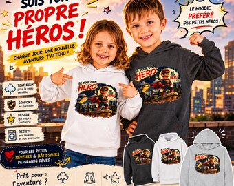 Felpa con cappuccio "Sii il tuo eroe" per bambini | Felpa con mantello da supereroe per bambini, felpa motivazionale per avventure