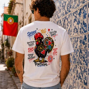 Portuguese Graffiti Rooster T-Shirt | Galo de Barcelos Streetwear Tee, Portugal Pride Shirt, Urban Portuguese Fashion