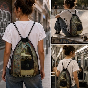 Urban Graffiti Drawstring Backpack | Street Art Photography Bag