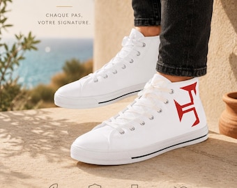 Portuguese Cross High Top Sneakers | White Canvas Streetwear Shoes