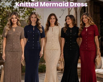Knitted Mermaid Maxi Dress, Hollow Out Summer Bodycon, Elegant Wedding Guest Long Dress, Short Sleeve