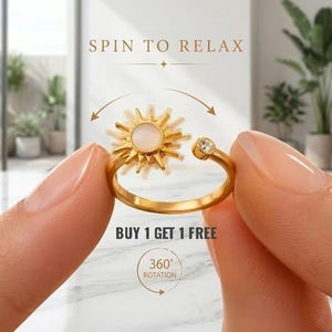 Sun Spinner Anxiety Ring for Women, Adjustable Rotating Sun Ring, ADHD Fidget Jewelry, Stress Relief Gift, Gold Worry Ring - Sunshine