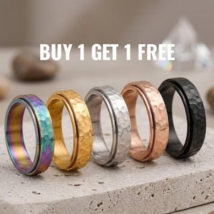 Hammered Titanium Spinner Ring | Rotatable Anxiety Ring for Women Men | Fidget Ring | Moonpit Pattern Stress Relief Ring | Anxiety Jewelry