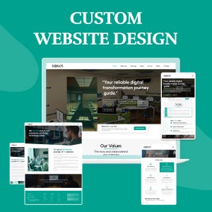 May include: A digital display showing custom website design layouts for Subrays, featuring a large desktop interface, a mobile view, and two smaller tablet screens against a teal background with the text CUSTOM WEBSITE DESIGN at the top.