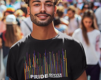 Camiseta unisex de tela suave Denver Pride / Negra 100% algodón, hasta 5XL