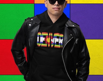 Sudadera con capucha Denver Pride Rainbow, unisex, disponible en una variedad de colores, la mayoría hasta la talla 5XL.