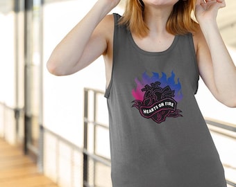 Camiseta sin mangas unisex - Corazones en llamas, Orgullo de Denver 2025, basada en los colores de la bandera bisexual, 4 colores hasta la talla 3XL