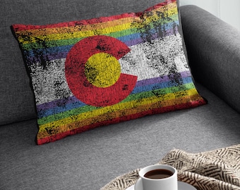 Cojín decorativo con la bandera arcoíris de Colorado, 25x18 pulgadas, ideal para disfrutar al máximo de tu tiempo en el Orgullo de Denver.