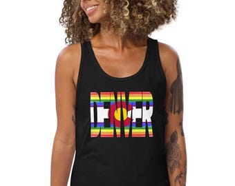 Denver Pride Tank Top, Navy Blue or Black, Up to size 2XL