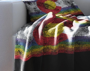 Manta de felpa de terciopelo con la bandera arcoíris de Colorado, manta acogedora para recordar el orgullo de Pikes Peak, 50x60 pulgadas.