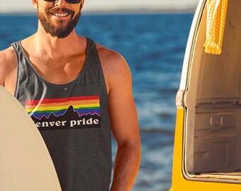 Camiseta sin mangas Denver Pride. Gris deportivo y gris grafito jaspeado, hasta la talla 2XL.