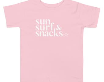 Sol, surf y snacks - Camiseta de manga corta para niños pequeños