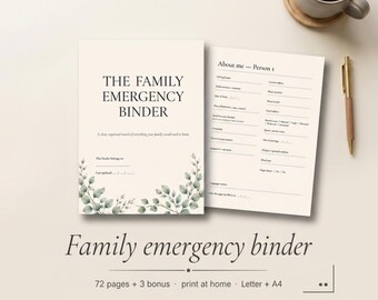 Familie Notfall Ordner Printable | Für den Notfall Ordner | Wichtige Dokumente Organizer | Ringbuch | Haushalt Info PDF