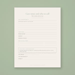 Back side of the Calmkept Caregiver Medication Card in US Letter: when to call the doctor, the care team and who to call first