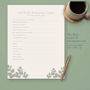 Final Wishes & Document Locator Card | Where Everything Lives on One Page (PDF)