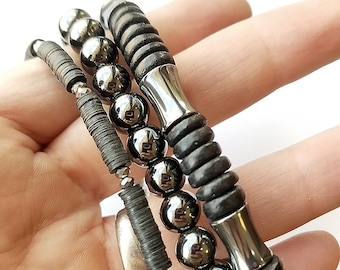 Mens Jewelry - mens bracelet collection - magnetic hematite and black wood - perfect for business casual. "Dark Matter Collection"