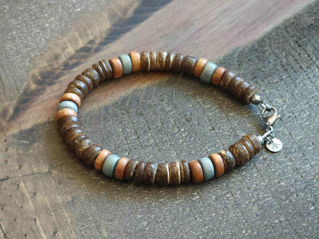 Mens Wooden Bracelet Mens Wood Bracelet Wood Bead Bracelet Etsy