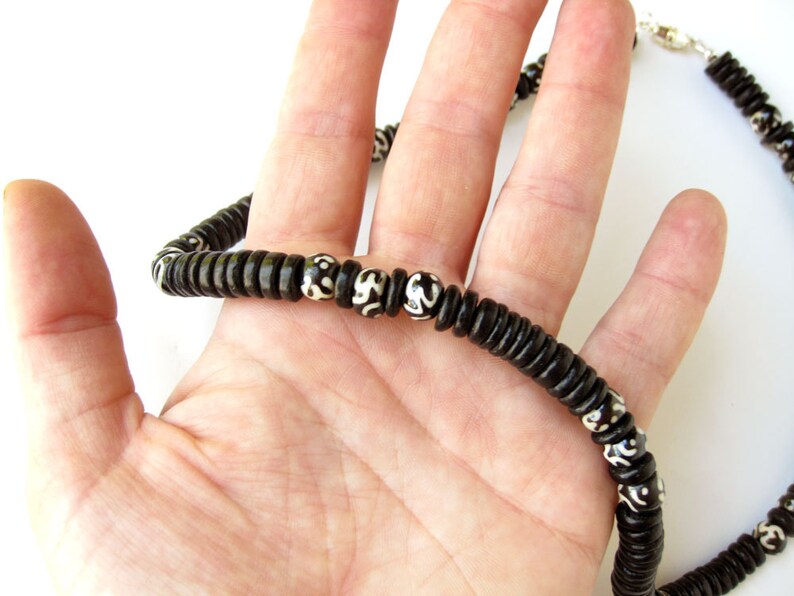 Men's Necklace Handmade With Black Wood Beads and Batik - Etsy
