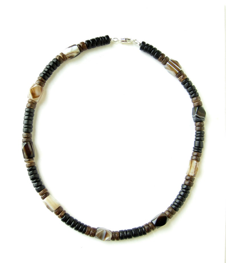 Mens Jewelry Wood necklace for men made with striped agate Etsy