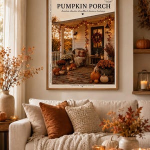 Affiche automne Pumpkin Porch - décoration murale automnale cosy - affiche imprimée A4 A3 - affiche citrouilles - L’Atelier Passion & Déco