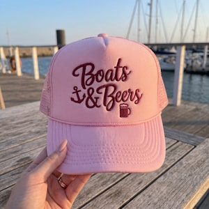 Boats And Beers Trucker Hat: Nautical Bachelorette Party Cap, Pontoon Captain