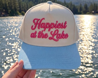 Happiest At The Lake Embroidered Hat: Summer Vacation Baseball Cap, Boating Life