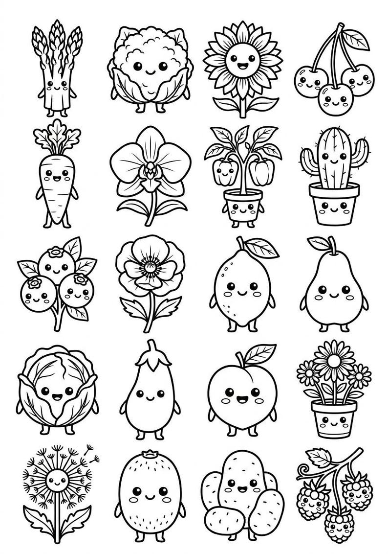 5 Pages Kawaii Coloring Page for Kids Easy Coloring Pages (Digital Download) image 2