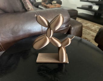Balloon Dog Sculpture Rearing Pose | Brown Silk 3D Printed Balloon Animal | Modern Home Decor | Display Base Included | Art Gift