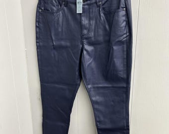 Dam Loft Outlet Konstläder Med Mellanhög Skinny Blå Byxor Storlek 10P. NWT