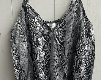 Rampage Tank Top Bodysuit. Black Snakeskin Look. Crossover Front. Size Med.  NWT