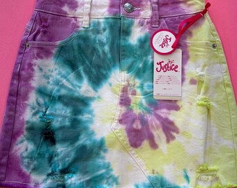 Justice High Rise Skirt. Multi Color Tie Dye. Distressed. Size 14. NWT