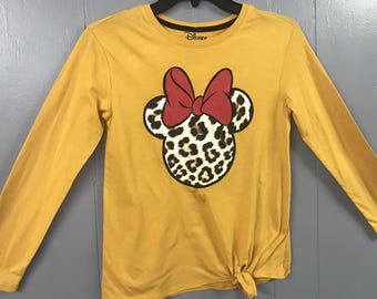 Disney Top. Animal Print Mouse Ears with Bow. Saffron Yellow. Size Girls L. NWT