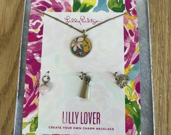 Lilly Pulitzer Lilly Lover Charm Necklace. 4 Charms. NWOT. Comes In Gift Box.