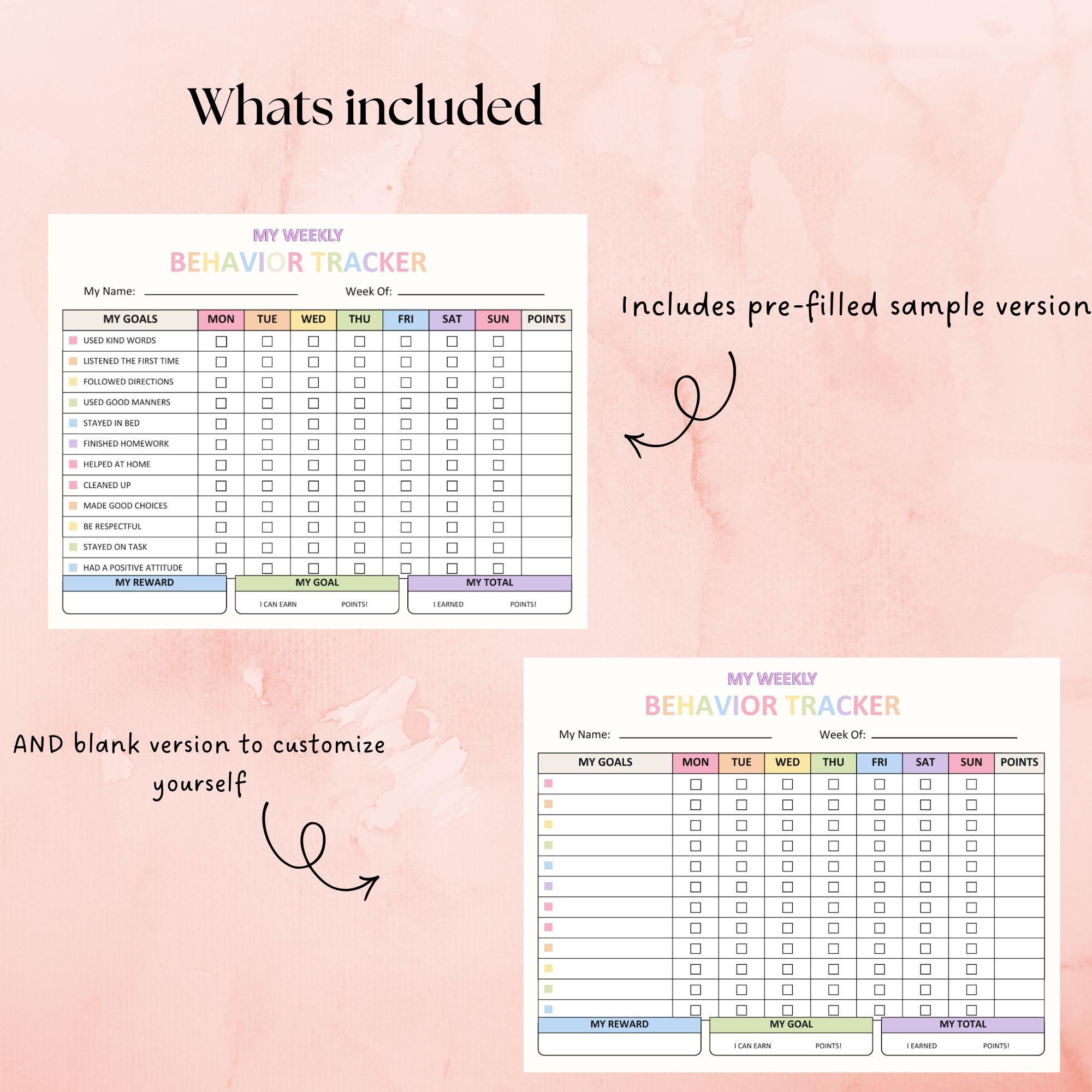 Editable Weekly Behavior Chart for Kids, Reward Tracker, Printable ...